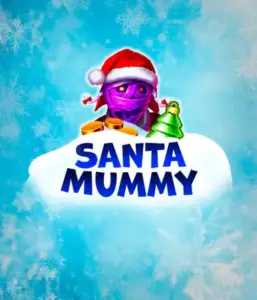  Discover the quirky "Santa Mummy" slot game by Belatra, featuring a mummified Santa dressed in festive holiday attire. This colorful image portrays the mummy with a bright purple hue, wearing a Santa hat, amid snowy blue and icy snowflakes. The game's title, "Santa Mummy," is clearly shown in large, frost-like blue letters.